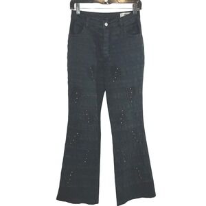 LAFEI NIER Black‎ Flare Jeans Leaf Embellishments Rhinestones Womens Size 28